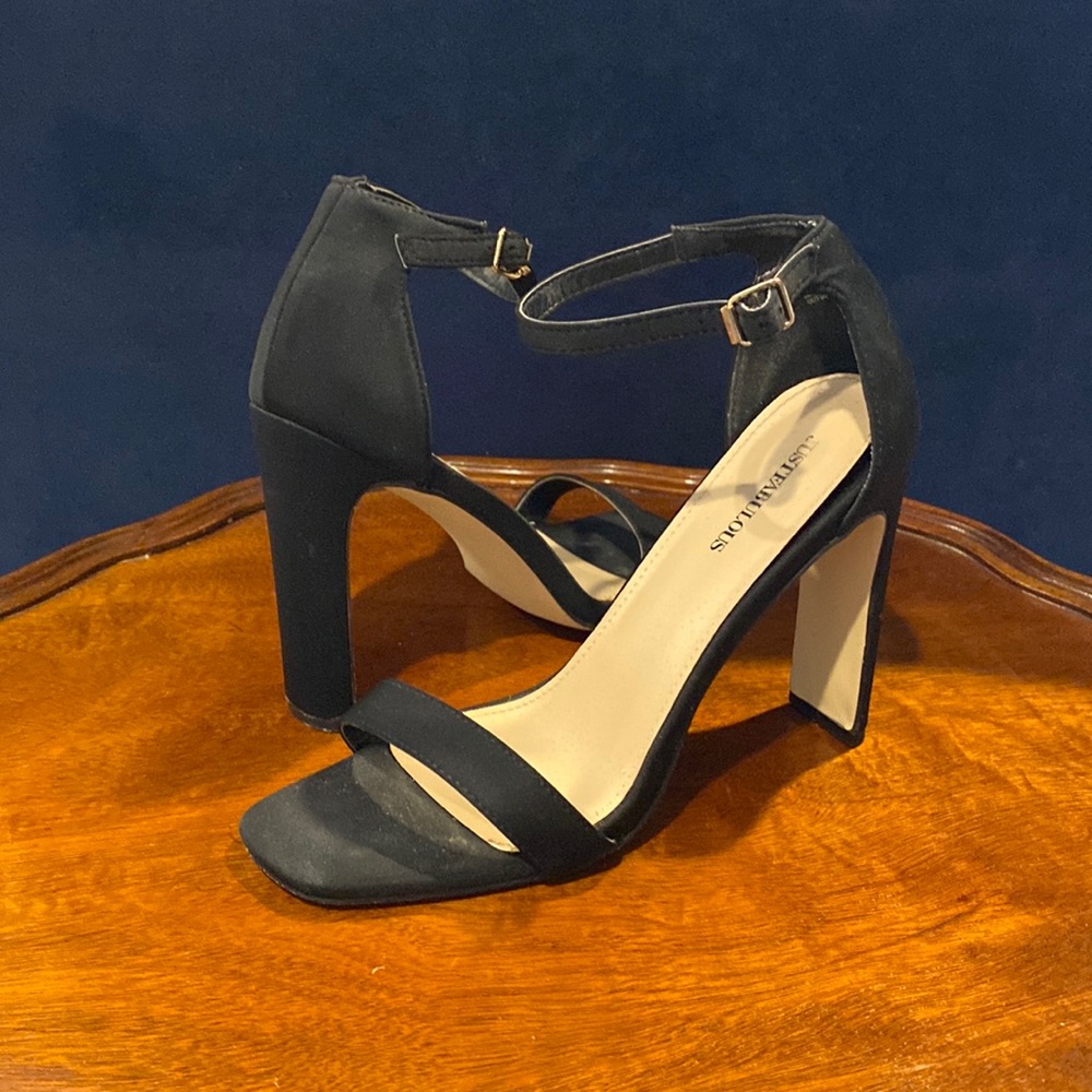 Black Wide Stiletto Strappy Heels